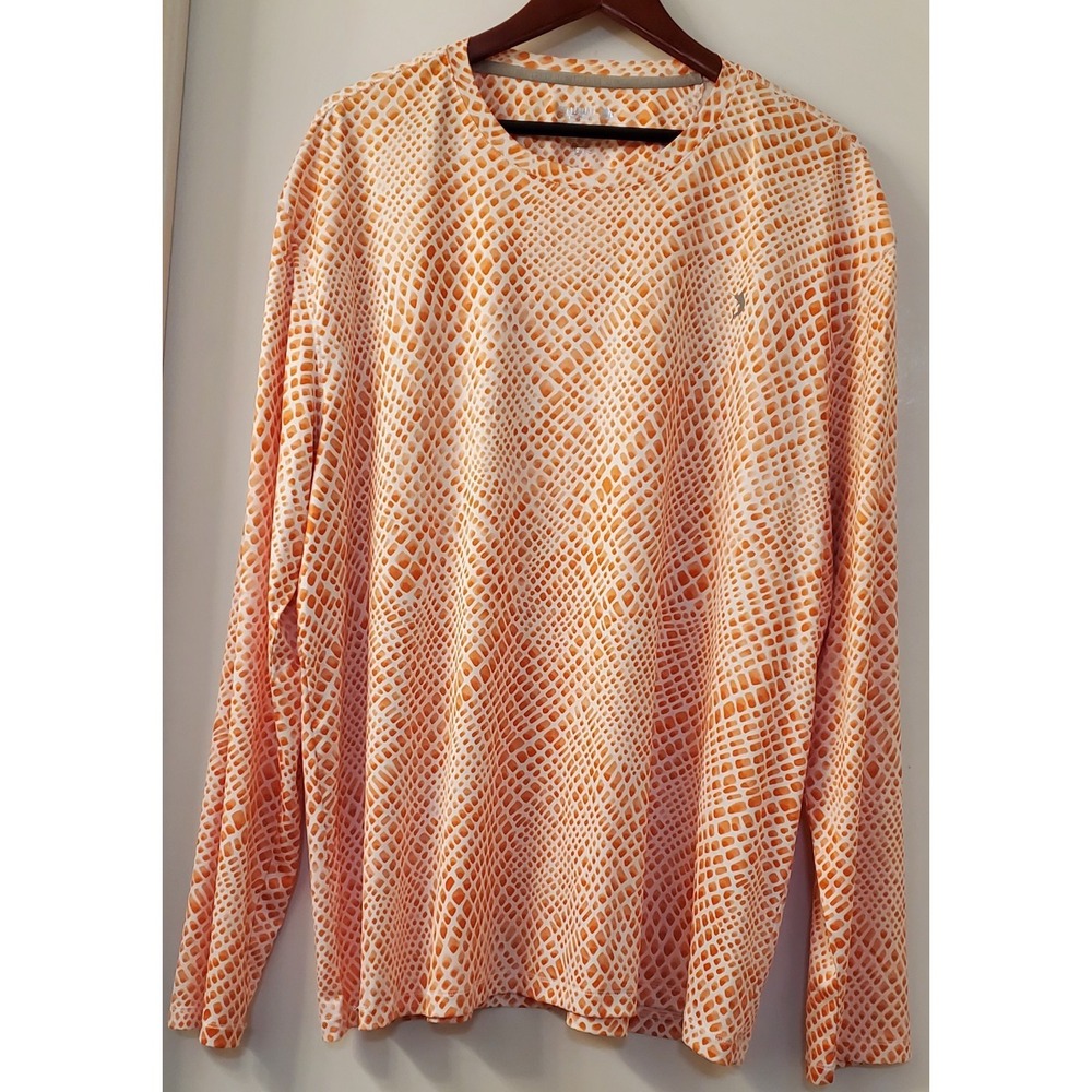 Reel Legends Fishing Shirt XXL Snakeskin Pattern Print Orange Coral on White - Picture 3 of 6